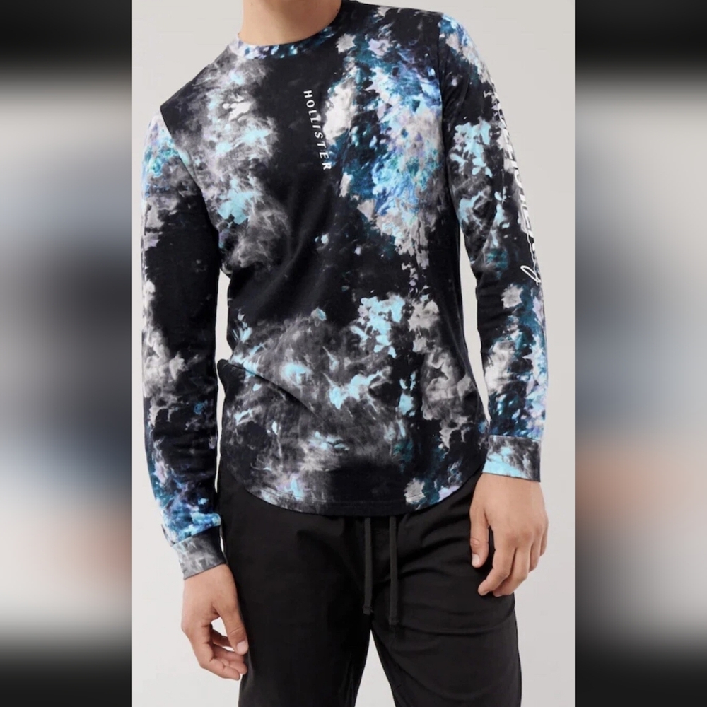 Hollister Tie-Dye Cotton Shirt - Black, Blue, White